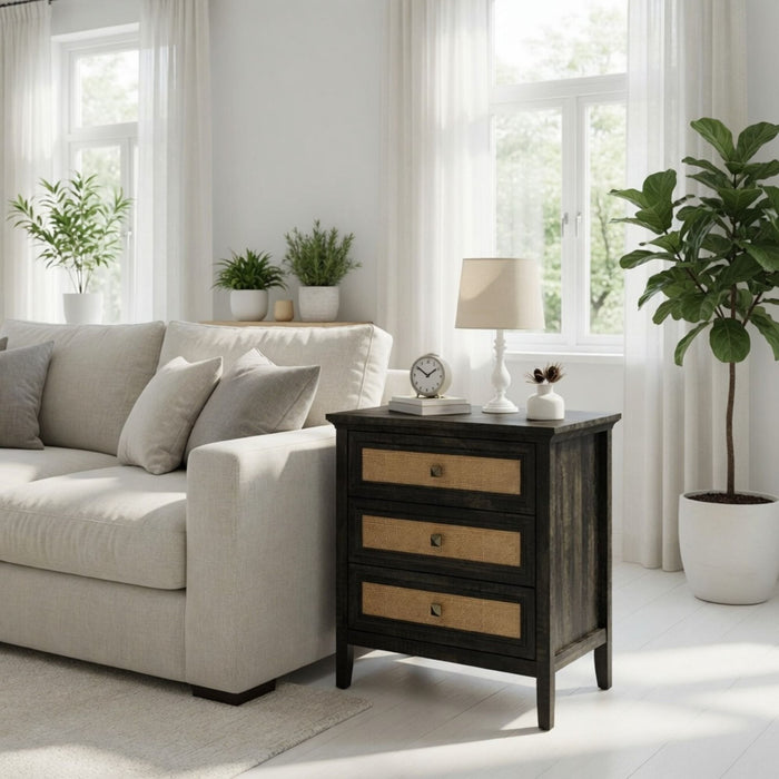 Nightstand With 3 Drawers, Tall End Table - Brown Home Essentials