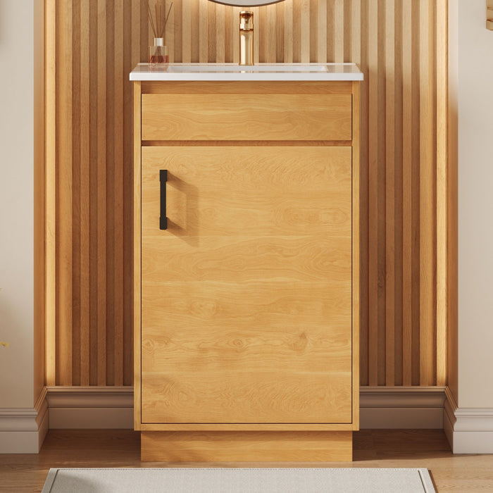 Bathroom Vanity With Sink, Freestanding Single Cabinet With Soft Closing Door And Adjustable Shelf - Natural Wood