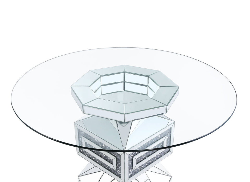 Noralie - 30" Dining Table - Clear Glass, Mirrored & Faux Diamonds