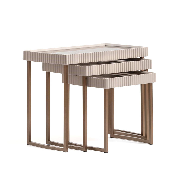Lisbon - Nesting Tables (Set of 3) - Silken Cream / Bronze