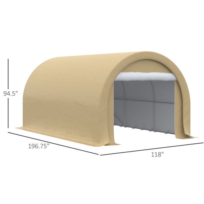 Outsunny - 10' x 16' Carport, Heavy Duty Portable Garage Storage Tent With Large Zippered Door, Anti-Uv Pe Canopy Cover For Car, Truck, Boat, Motorcycle, Bike, Garden Tools, Outdoor Work Home Essentials