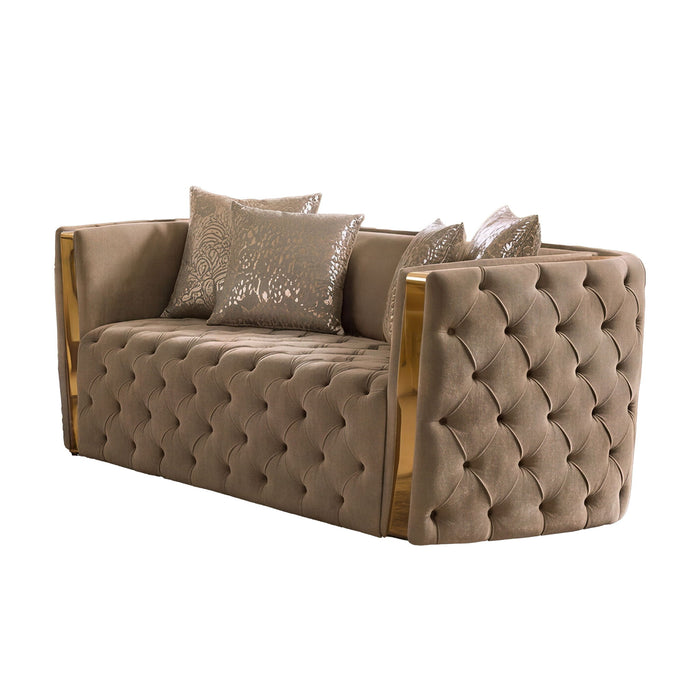 Naomi - Button Tufted Loveseat - Taupe Matrix Furniture Group