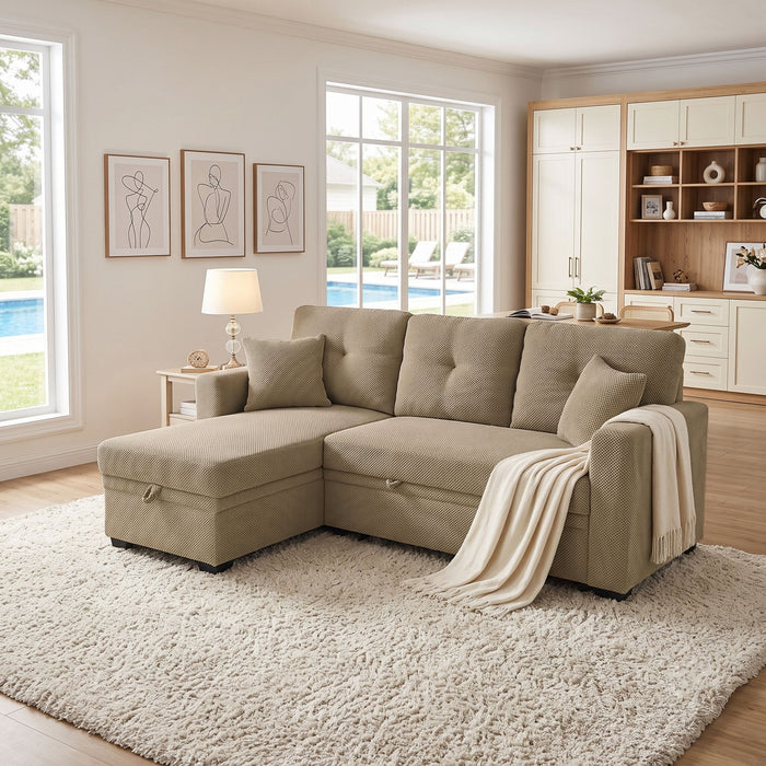 Sleeper Sectional Sofa With Pull Out Bed, Reversible Chaise, Hidden Storage Home Essentials