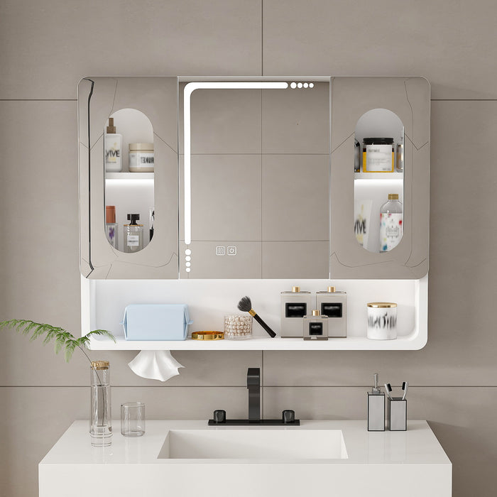 Wall Mounted Bathroom Mirror Cabinet With LED Lights, Anti Fog & Explosion Proof, Touch Control Medicine Cabinet, 3 Color Lighting - White Home Essentials