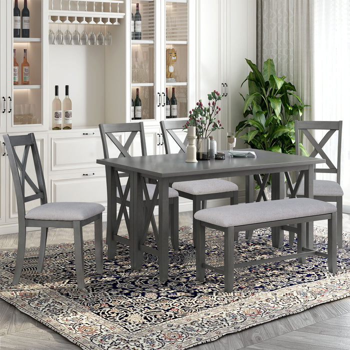 Foldable Dining Set For 6 With 4 Chairs And Bench, Space Saving Design - Gray Hearth and Haven