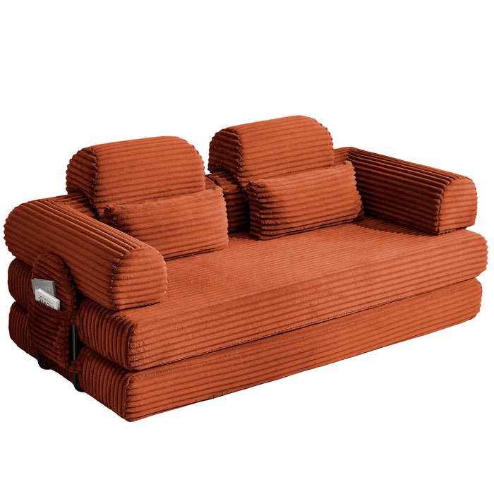 Convertible Sleeper Sofa With & Side Storage Pocket, Foldable Upholstered Couch For Living Room Home Essentials