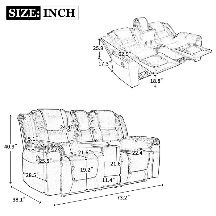 Home Theater Recliner Set Manual Recliner Chair With Wide Armrest, Two Built-In Cup Holders For Living Room