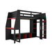 Gaming Loft Bed With Desk, Multi Storage Shelves, LED Lighting, And Hanging Clothes Rack Hearth and Haven