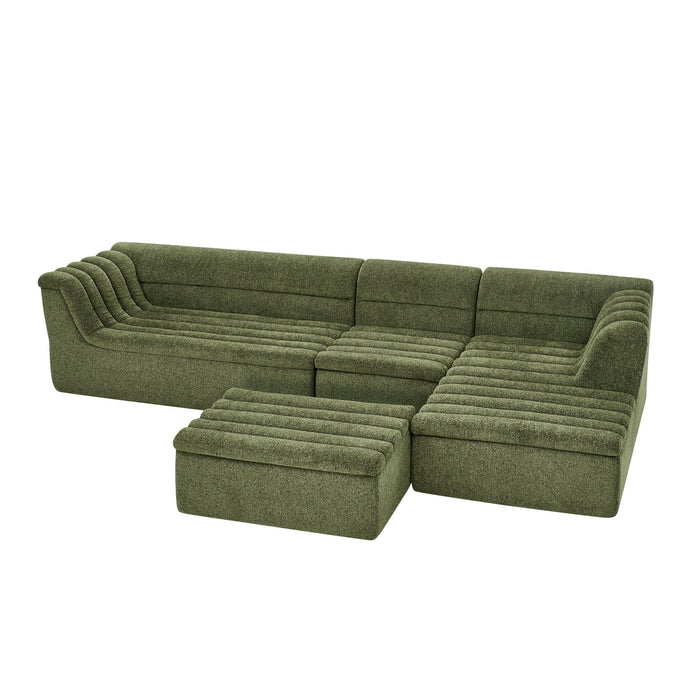U-Shaped Modular Sectional Sofa With Chaise And Movable Ottoman With Wave-Shaped Armrest Home Essentials