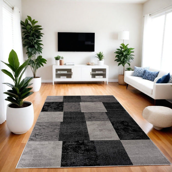 4' x 6' Checkered Power Loom Area Rug - Gray