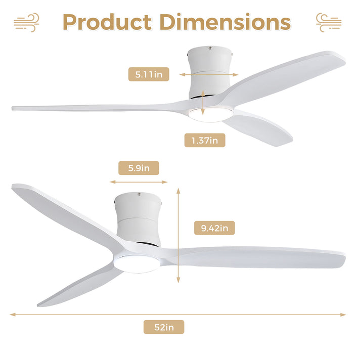 52" Ceiling Fan With Light, Dimmable DC Reversible Motor, 3 Blades Daily Nest