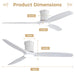 52" Ceiling Fan With Light, Dimmable DC Reversible Motor, 3 Blades Daily Nest