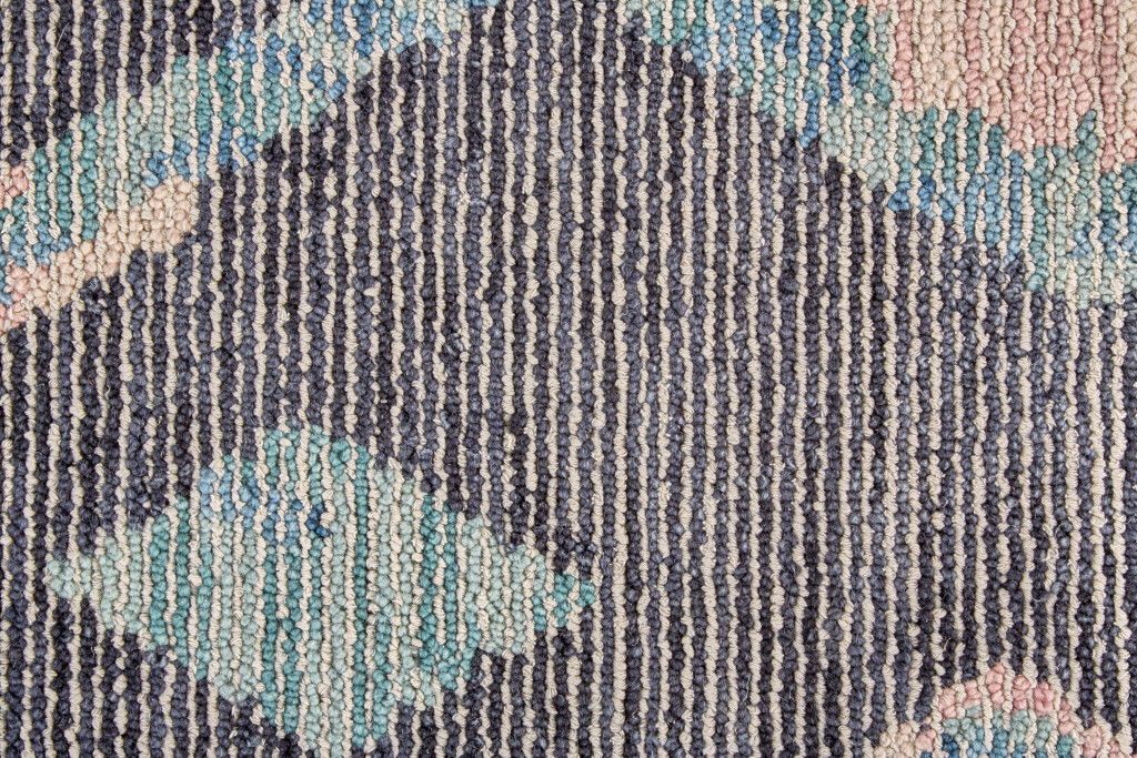 Geometric Tufted Handmade Area Rug - Blue Pink And Green Wool - 5' X 8'