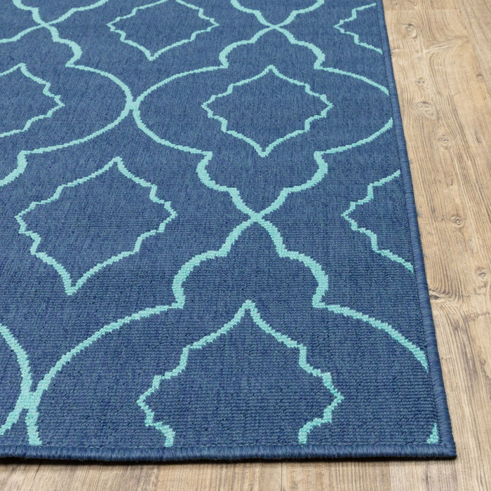 2' X 8' Geometric Stain Resistant Outdoor / Indoor Area Rug - Blue