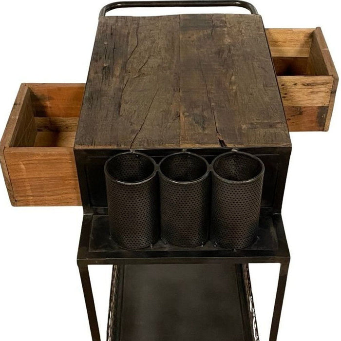 Rolling Bar Cart - Rustic Black / Natural