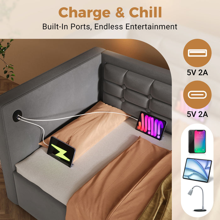 Upholstered Daybed With Hydraulic Storage And USB / Type - C Charging Artistry At Home