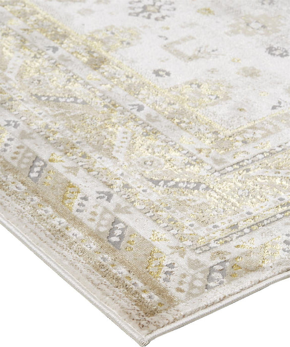 Floral Stain Resistant Area Rug - Gold And Ivory - 8' X 11'