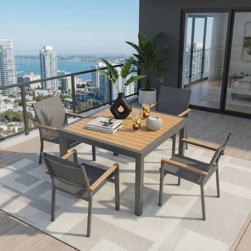 Gray Aluminum Patio Dining Set With Textilene Chairs, 5 Piece All Weather Outdoor Table And Chair Set For Patio, Porch, Garden Home Essentials