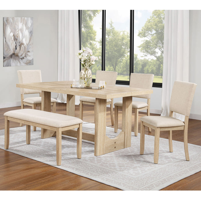 6 Piece Rectangular Kitchen Table Set With Bench And 4 Upholstered Chairs For Kitchen - Light Oak Home Essentials