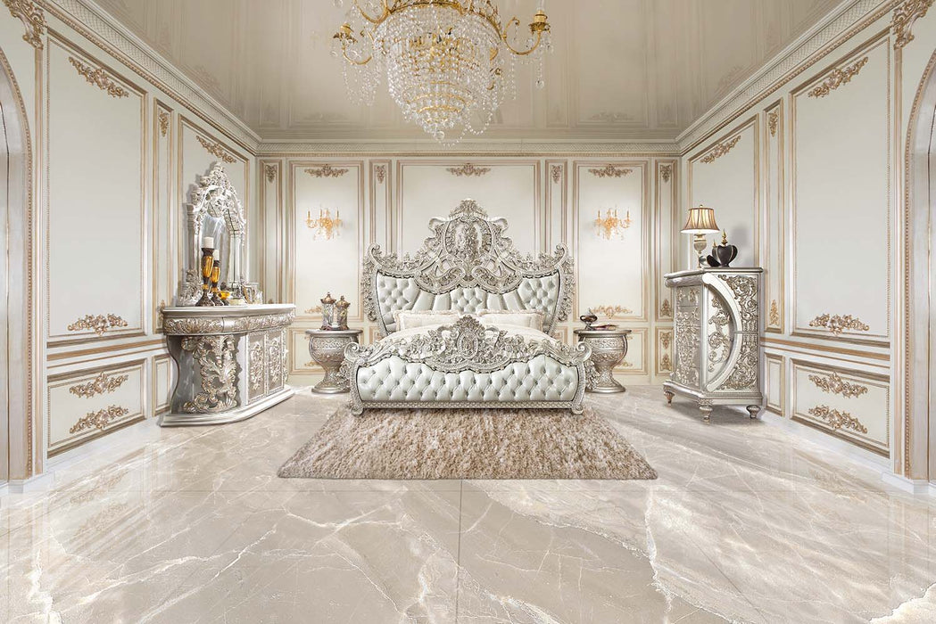Sandoval - Eastern King Bed - Beige Synthetic Leather & Champagne ACME