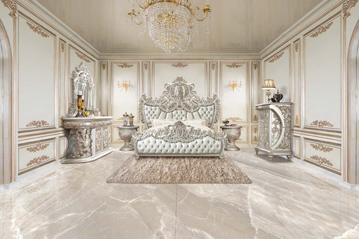 Sandoval - Eastern King Bed - Beige Synthetic Leather & Champagne ACME