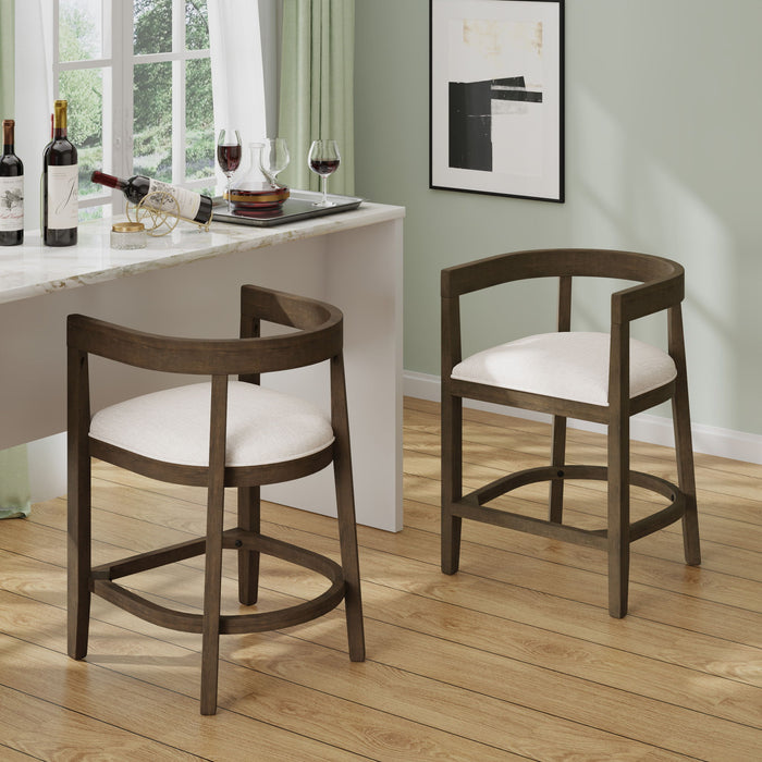 Modern Rubberwood Counter Stool Set With Upholstered Seats Noble House