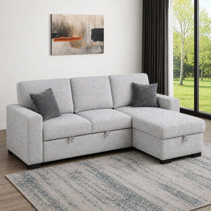 Buzz - Reversible Sleeper Sectional Sofa With Storage Chaise, Console Arm, USB Charging & Cup Holders - Gray Matrix Furniture Group