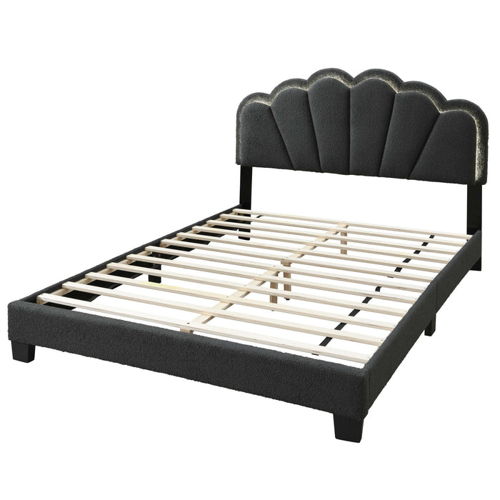 Bed With Floral Design Headboard And Built In LED Lighting Home Essentials