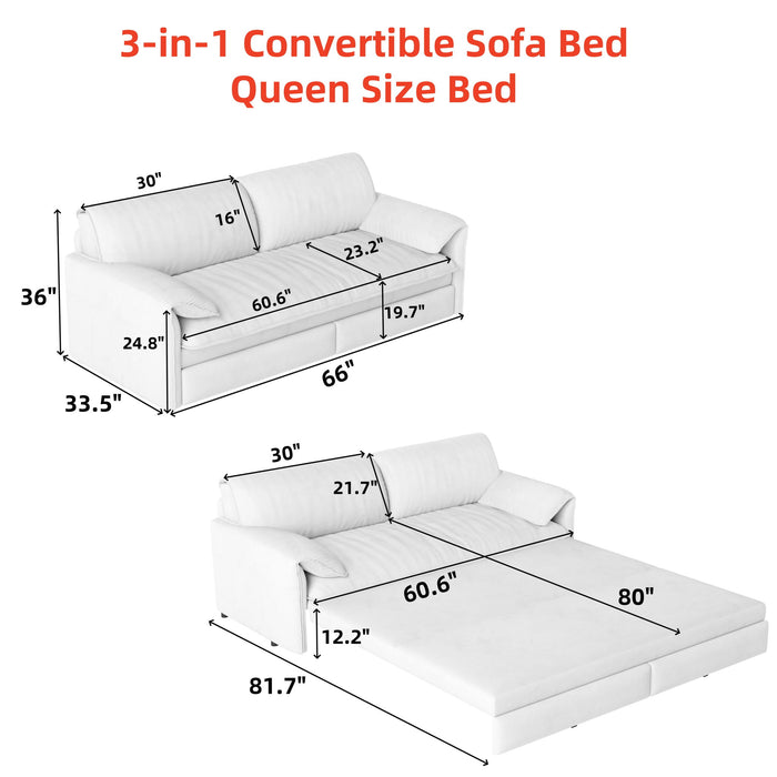 Queen Pull Out Sofa Bed, 3 In 1 Convertible Sleeper Sofa With Side Storage