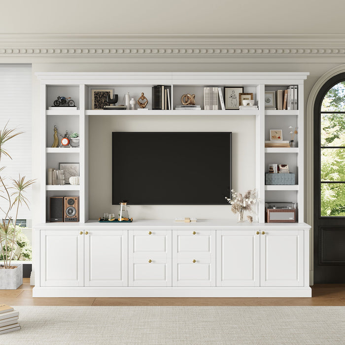 TV Stand With Bookcase, Storage Cabinet With 3 Adjustable Shelves, Living Room Entertainment Center - White Hearth and Haven