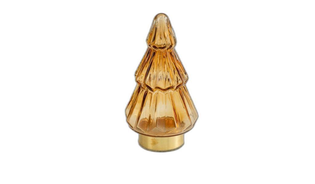 9"H Glass Christmas Tree Sculpture - Amber And Gold