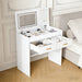 Flip Top Vanity Desk With LED Mirror & Outlet Makeup Table With 2 Drawers, Open Storage, And Jewelry Hooks - White Home Essentials