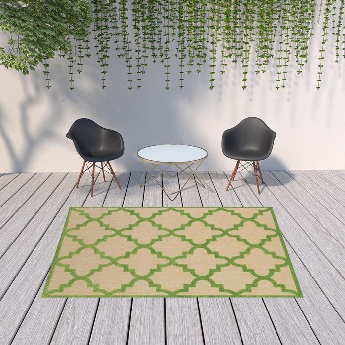 7' X 10' Geometric Stain Resistant Indoor / Outdoor Area Rug - Green