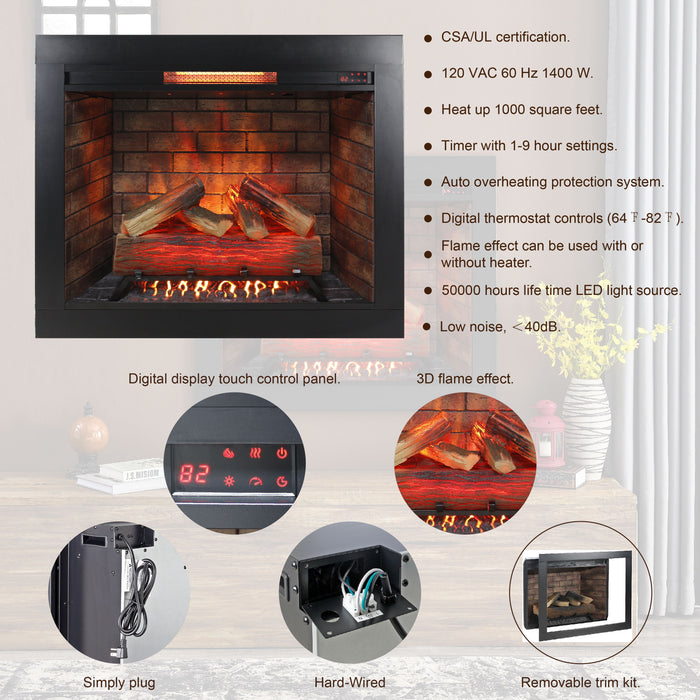 Infrared Electric Fireplace Insert, Touch Panel Home Decor Heater, Smokeless Firebox With Trim Kit