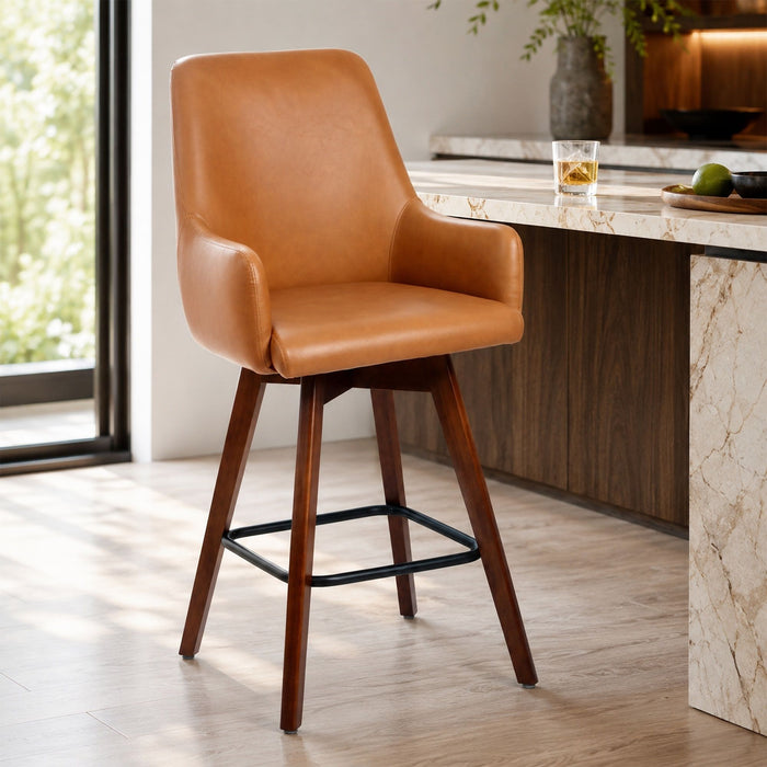 Upholstered Barrel Chair With Curved Backrest - Antique Brown Home Essentials