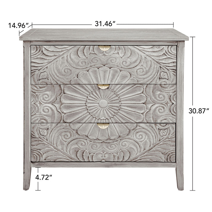3 Drawer Cabinet, American Furniture, Suitable For Bedroom, Living Room - Light Gray
