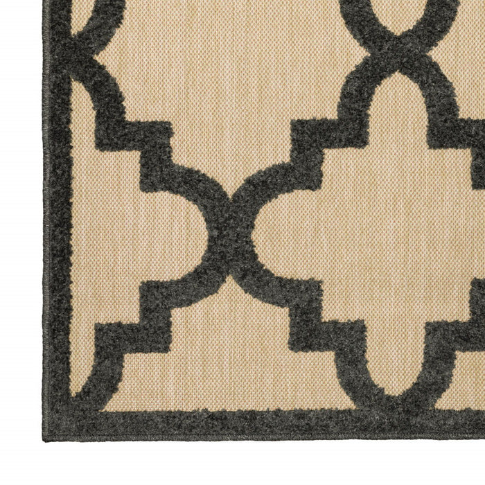 2' X 8' Geometric Stain Resistant Outdoor / Indoor Area Rug - Beige / Black