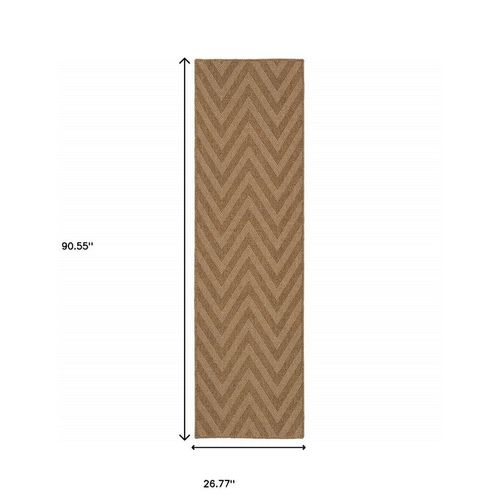 2' X 8' Geometric Stain Resistant Outdoor / Indoor Area Rug - Tan