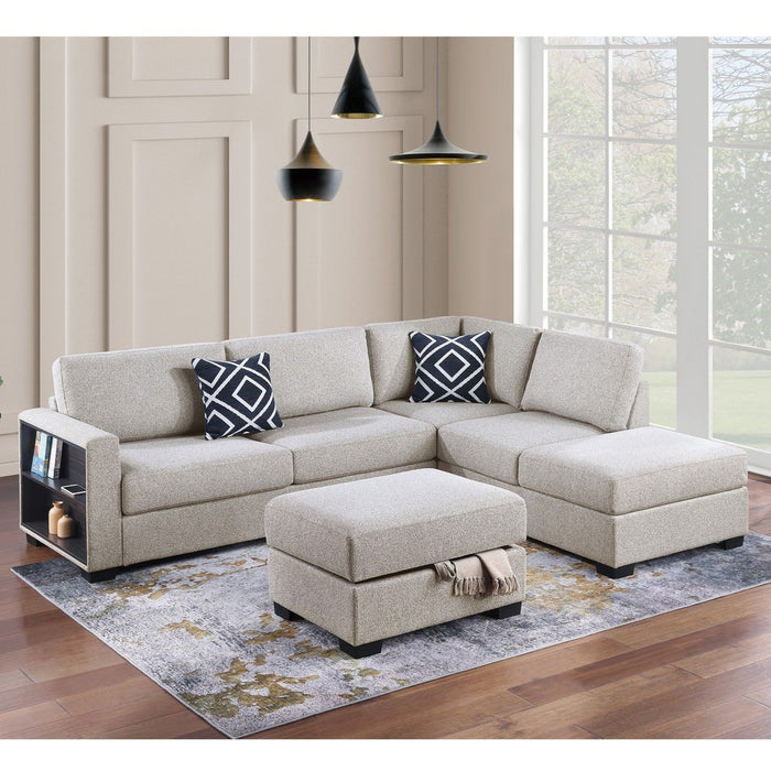 Reversible Sectional Sofa With Built In Shelf And Storage Ottoman, L - Shaped Living Room Furniture Home Essentials