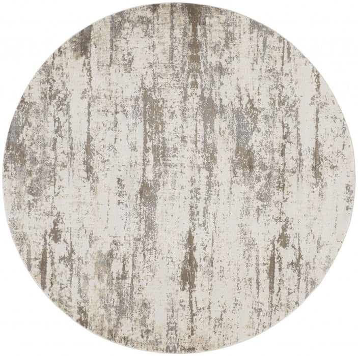 Abstract Area Rug - Ivory And Brown Round - 8'