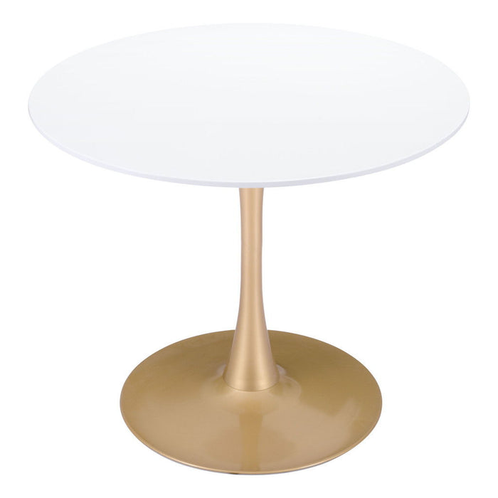 Round Pedestal Dining Table - White / Gold