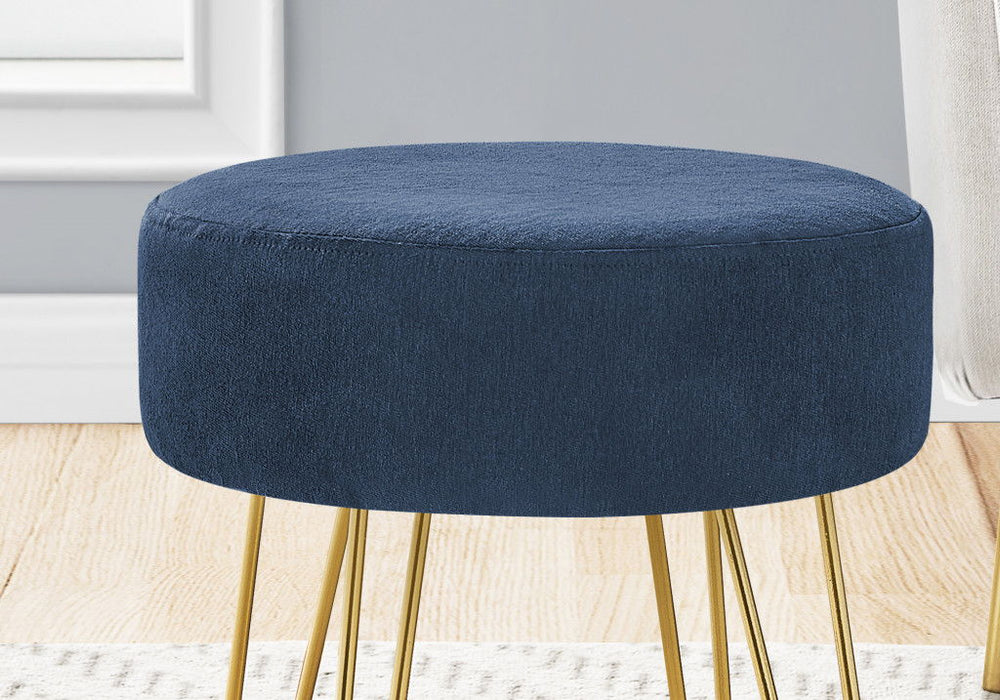 Velvet Round Ottoman - Blue / Gold