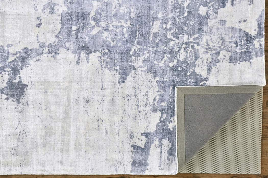 Abstract Hand Woven Area Rug - Blue Gray And Ivory - 10' X 14'