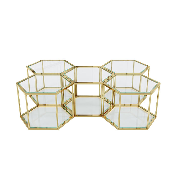 Modern Coffee Table With Double Layer Tempered Glass And Polygonal Design