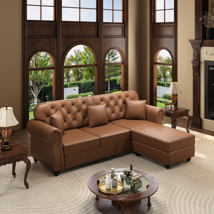 Upholstered Sofa With Nailhead Trim, Rolled Armrests With Ottoman Home Essentials