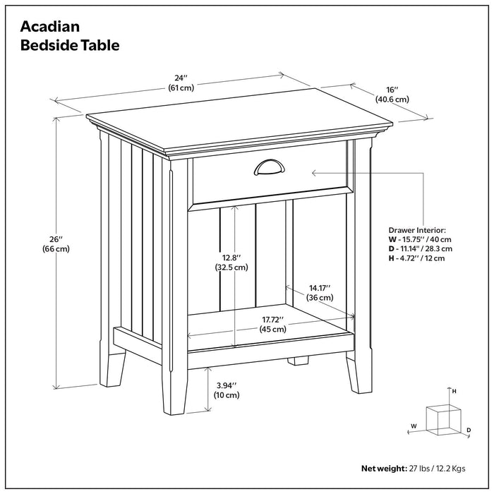 Acadian - Bedside Table, Handcrafted Simpli-Home
