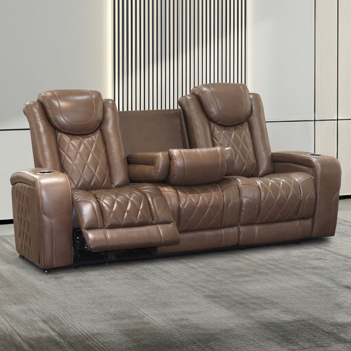 Dorian - Reclining Leather Sofa With Power Headrest And Footrest - Brown New Classic