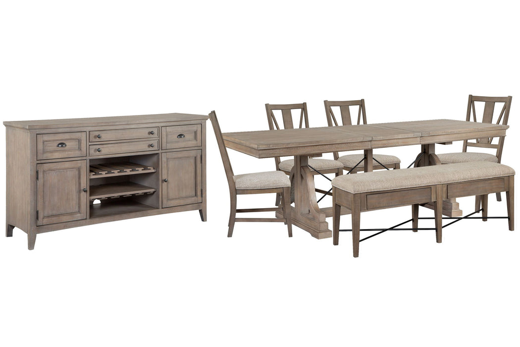 Paxton Place - Extendable Trestle Dining Table Set Magnussen Furniture