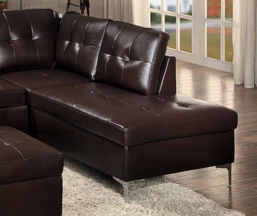 Contemporary Brown 3 Piece Sectional Sofa With Rsf Chaise Ottoman Tufted Detail Faux Leather Upholstered Solid Wood Living Room Furniture L - Shape Sofa Chaise