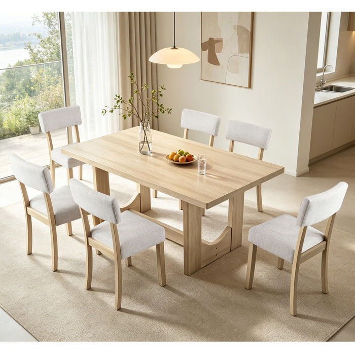 7 Piece Dining Table Set For 6, Rectangular Table With 6 Upholstered Chairs, Sturdy U - Shaped Base For Dining Room - Light Oak Home Essentials